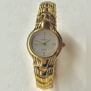 Vintage Peugeot Gold Tone Bracelet Watch 24mm Women’s Quartz Extra Links